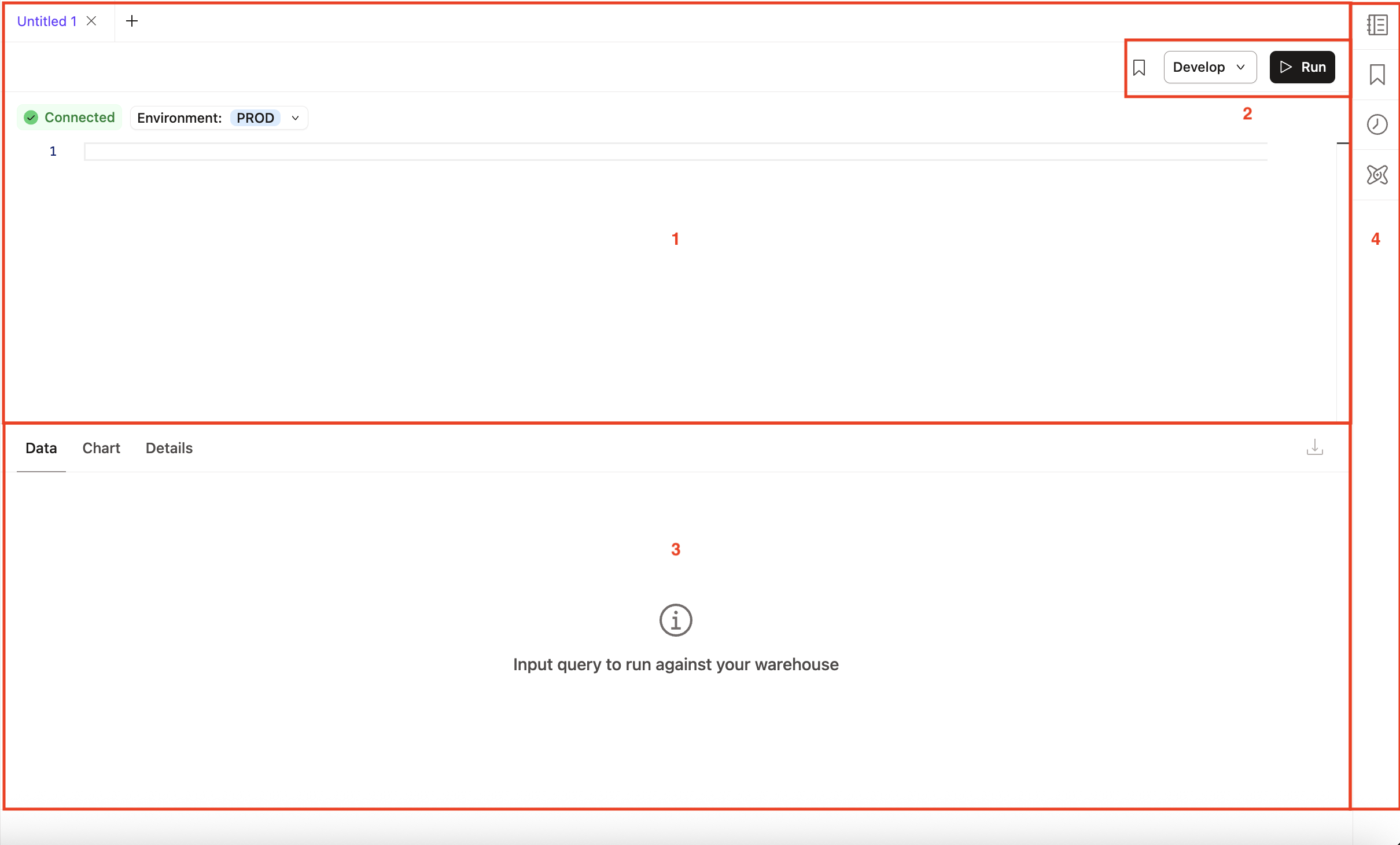 dbt Insights main interface with blank query editor dbt Insights main interface with blank query editor